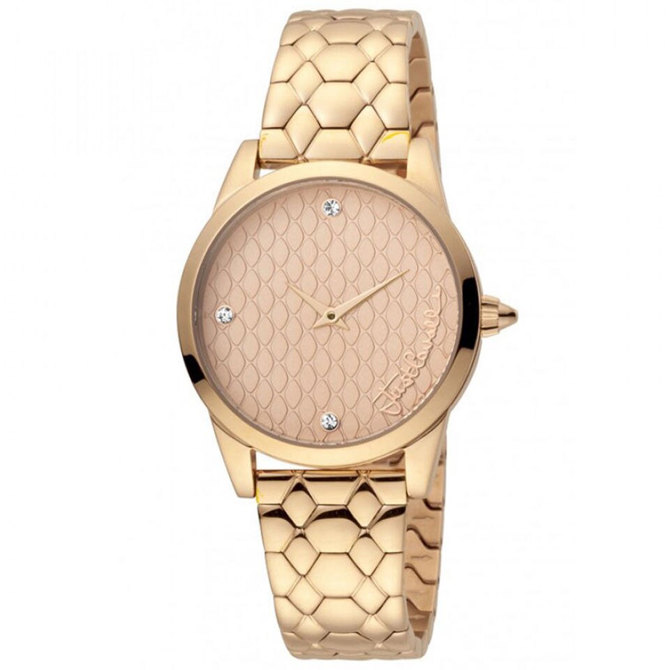 JUST CAVALLI, Ceas din otel inoxidabil decorat cu zirconia, Auriu