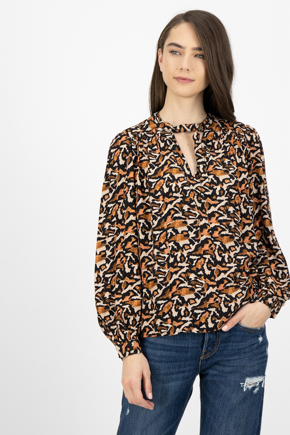 Vero Moda, Bluza lejera cu animal print Cambria, Maro/Negru/Roz