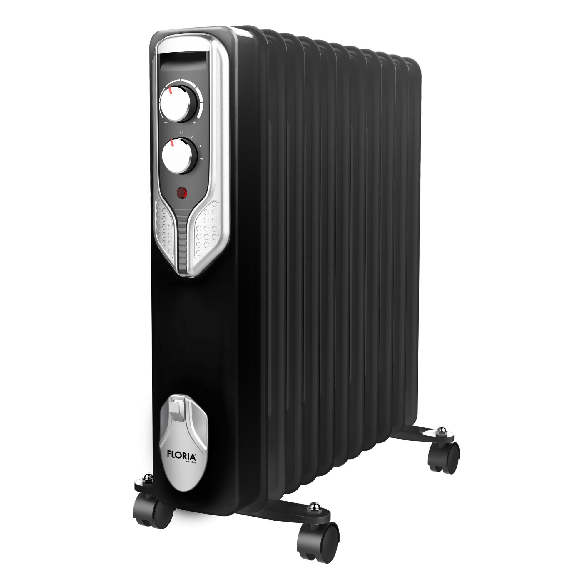 Calorifer electric Floria ZLN-3666, 2500 W, 11 elementi, 3 trepte de putere, Termostat reglabil, Protectie supra-incalzire, Indicator luminos, Negru