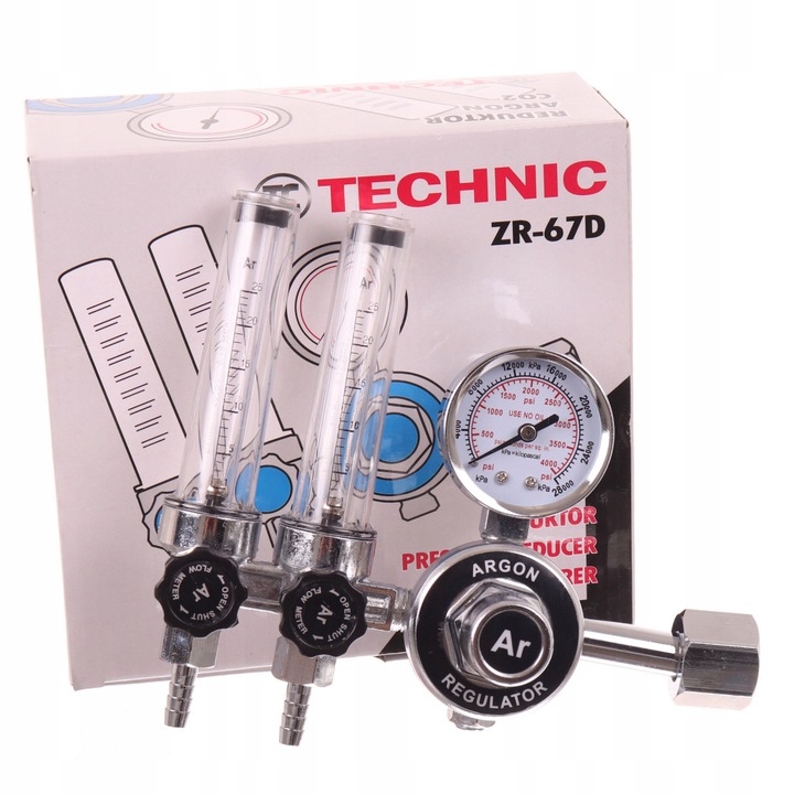 Reductor de presiune cu doua rotametru pentru butelie, ZR-67D, Argon/CO2