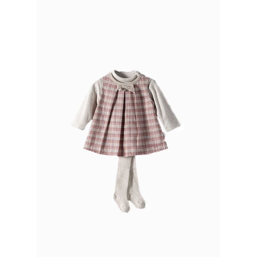 Set 3 piese, rochie, bluza si dres, Bebetto, Bej/Roz
