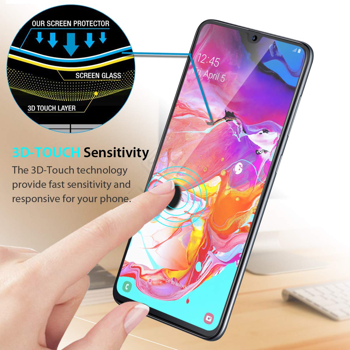 Folie de sticla Full Glue Compatibila cu Samsung Galaxy A70, Negru, lipici pe toata suprafata