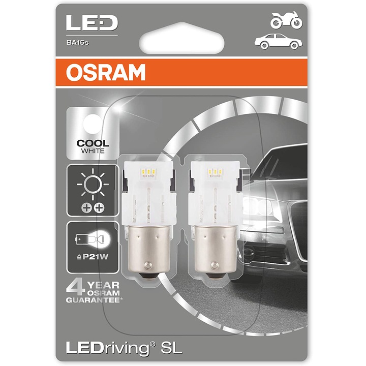 Комплект от 2 крушки OSRAM LEDriving STANDARD, P21W 3W 6000K Cool White