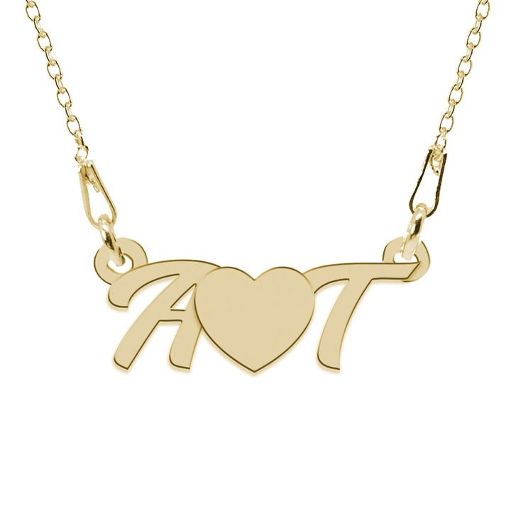 Colier din argint 925 placat cu aur 24 Karate, Love A & T, 45 cm, BijuBOX, Cutiuta CADOU