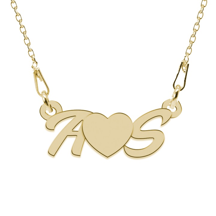 Colier din argint 925 placat cu aur 24 Karate, Love A & S, 45 cm, BijuBOX, Cutiuta CADOU