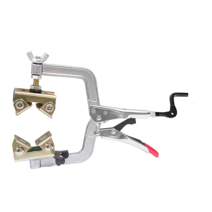 Cleste autoblocant pentru tevi rotunde/patrate cu 2 talpi in V (una reglabila, una magnetica rotativa), PG635V