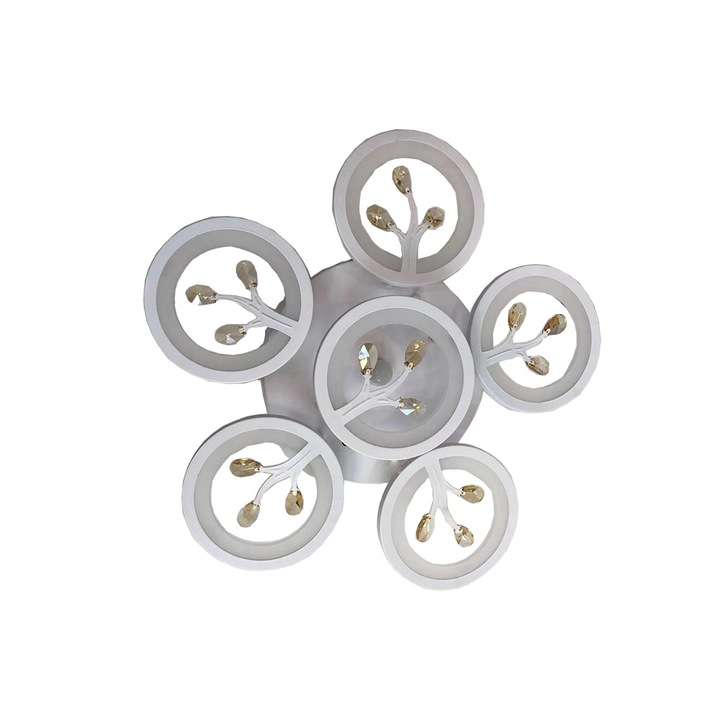 Lustra Alba 6 Cercuri, LED cu Telecomanda, Lumina Calda / Rece, Putere 135W