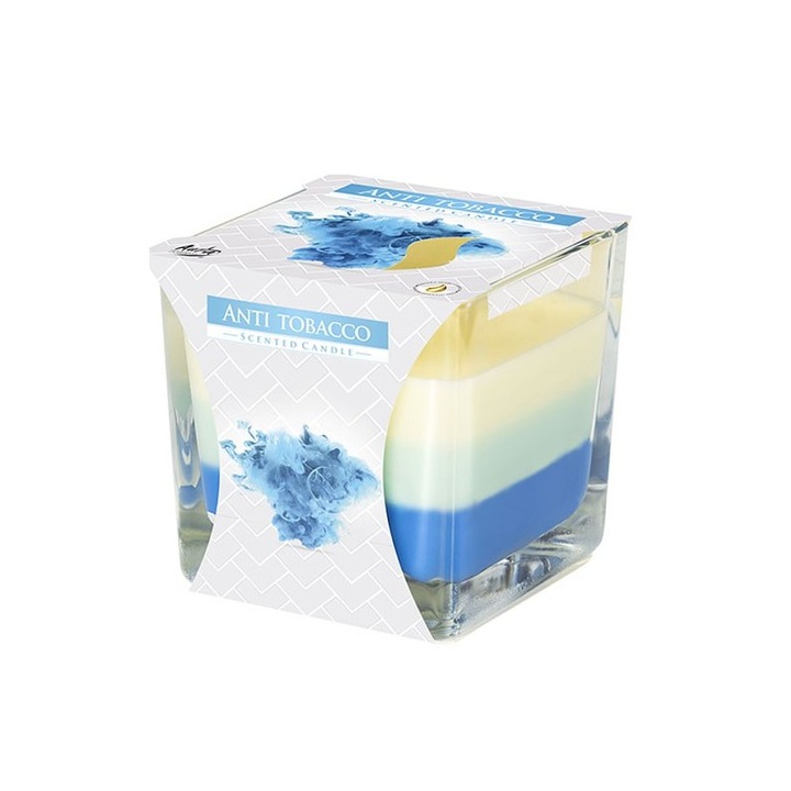 Ароматизирана свещ в прозрачна стъклена чаша, Bispol, SNK80-69, против тютюнопушене, 80x80 mm