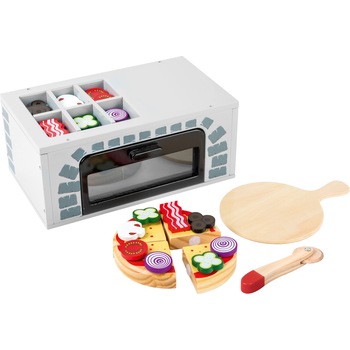 Set joaca Cuptor Pizza, 28 x 16 x 12 cm, lemn, cu 25 accesorii incluse Set joaca Cuptor Pizza, 28 x 16 x 12 cm, lemn, cu 25 accesorii incluse