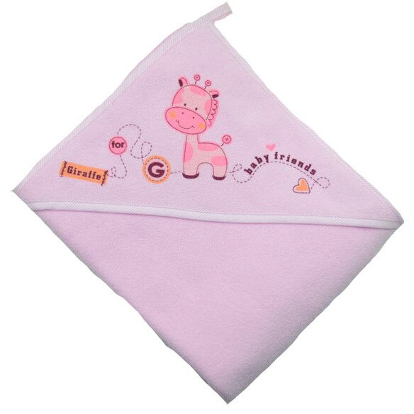 Prosop 100 x 100 cm cu gluga pentru bebelusi NN PBG-1R, Roz