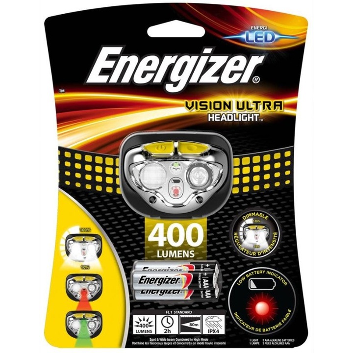 Челник Energizer, Vision Ultra, 80 м, 400 лумена, с включени 3 AAA батерии