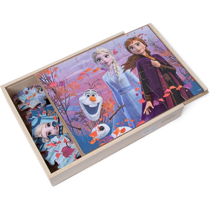 Puzzle 3 in 1 din lemn Disney Frozen II, 3 x 24 piese - eMAG.ro