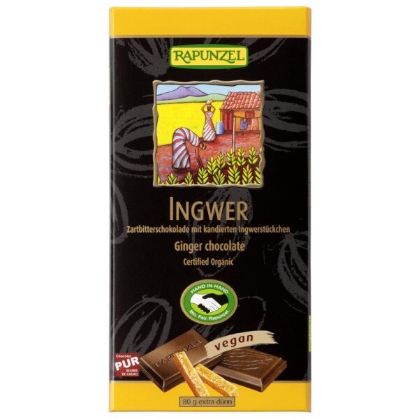 Ciocolata amaruie cu ghimbir si 55% cacao vegana, Rapunzel, 80g