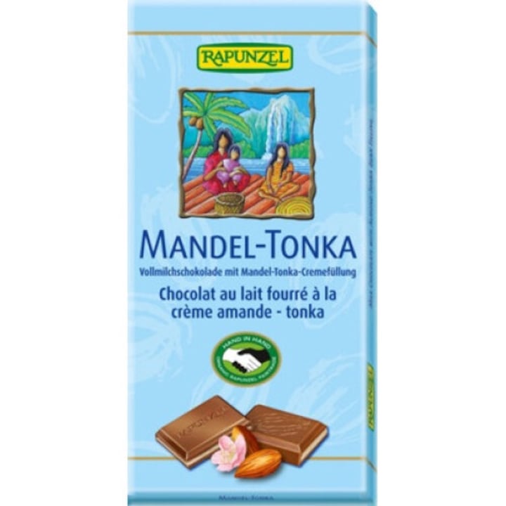 Ciocolata cu crema de migdale si tonka bio, 100g, Rapunzel