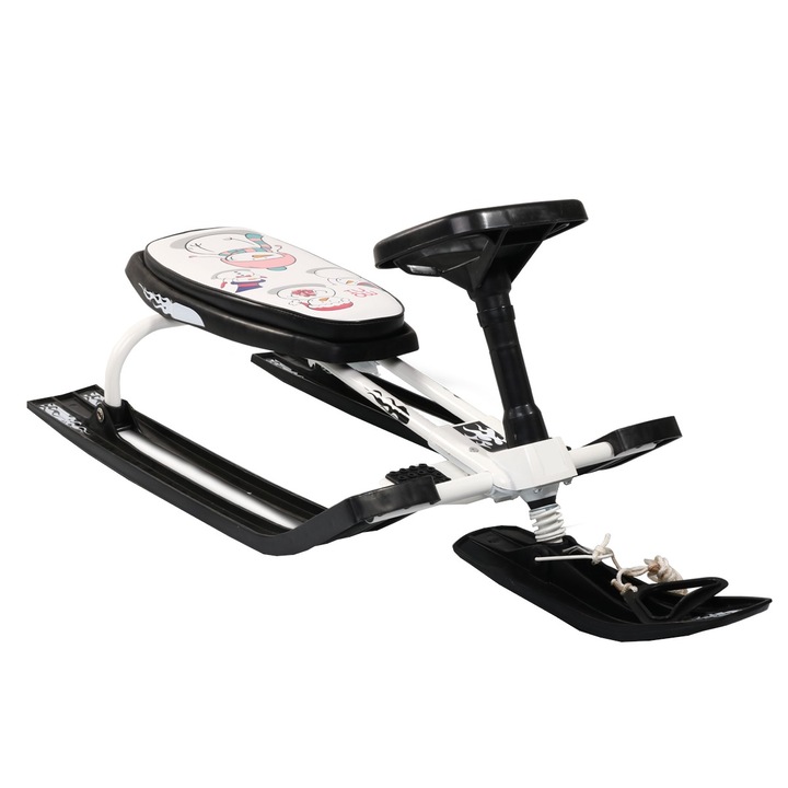 NOVOKIDS Snow Rider Gyerek bob, maximum 50 kg, fém váz, puha ülés, méretek 80 x 60 x 40 cm, első lengéscsillapító, húzózsinórral, Fehér