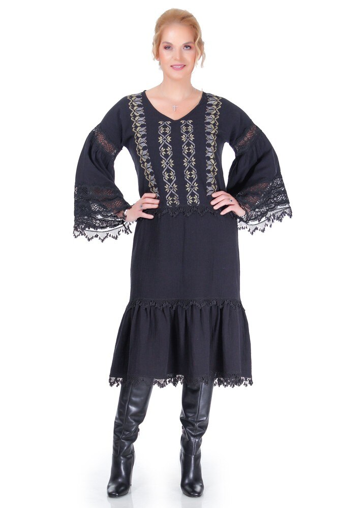 Rochie jerse negru cu broderie Liza Panait R-2003E