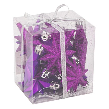 Set 16 Globuri de Craciun, model stea, stralucitor/lucios, 8 cm, mov Set 16 Globuri de Craciun, model stea, stralucitor/lucios, 8 cm, mov