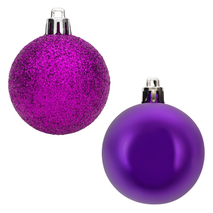 Set globuri brad de Craciun, violet, South Perfect Decor, 12 buc, 5 cm
