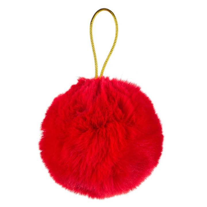 Ornament de Craciun Shopiens® din spuma, Glob cu Blana Rosie, 8 cm