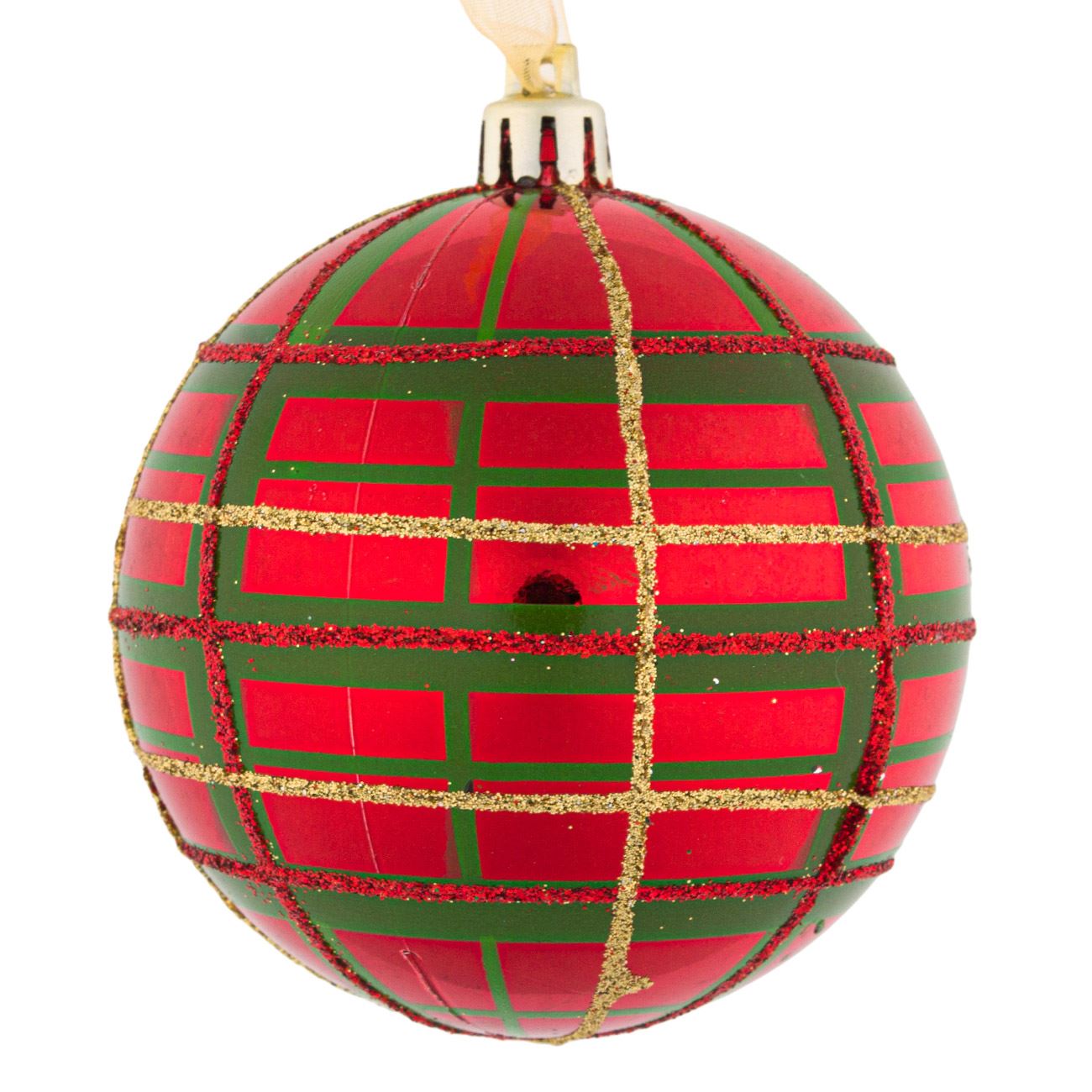 Globulet ideal pentru bradut, Zola®,rosu cu dungulite verzi/aurii, 8 cm