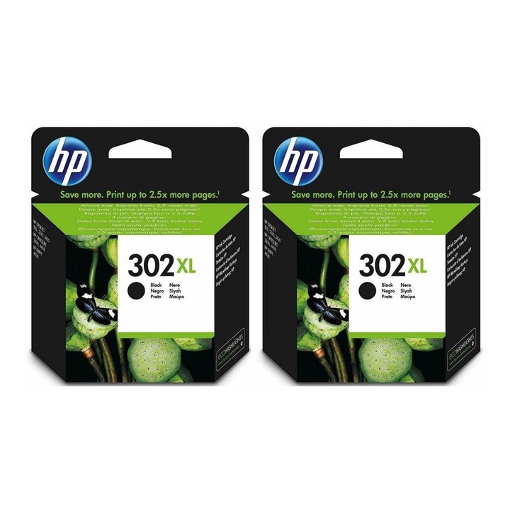 Pachet cartuse cerneala F6U68AE (302XL) negru x 2 HP original 17ml 960 pagini