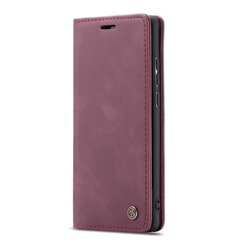 Husa Huawei P Smart (2019), CaseMe, slim piele, tip portofel, stand, inchidere magnetica, textura catifelata, Visiniu