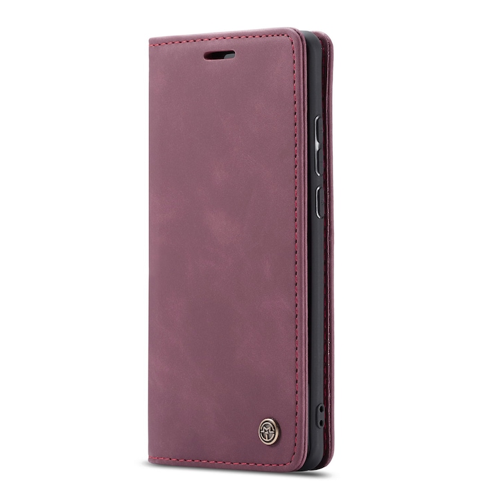 Husa slim piele, tip portofel, stand, inchidere magnetica, textura catifelata, pentru Huawei P30 Pro - CaseMe, Visiniu