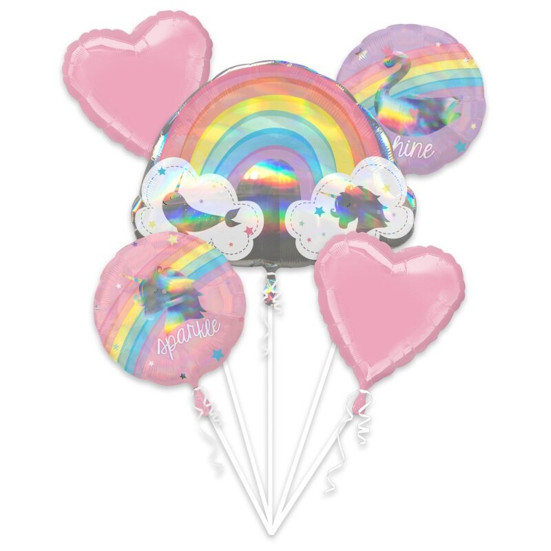 Buchet Baloane Magical Rainbow, Amscan 39749, set 5 bucati