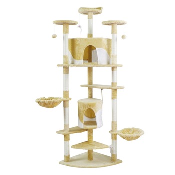 Ansamblu De Joaca Pentru Pisici, Cu 2 Casute, XXL, 200 Cm, Cu Stalpi Din Funie De Sisal, Bej Ansamblu De Joaca Pentru Pisici, Cu 2 Casute, XXL, 200 Cm, Cu Stalpi Din Funie De Sisal, Bej
