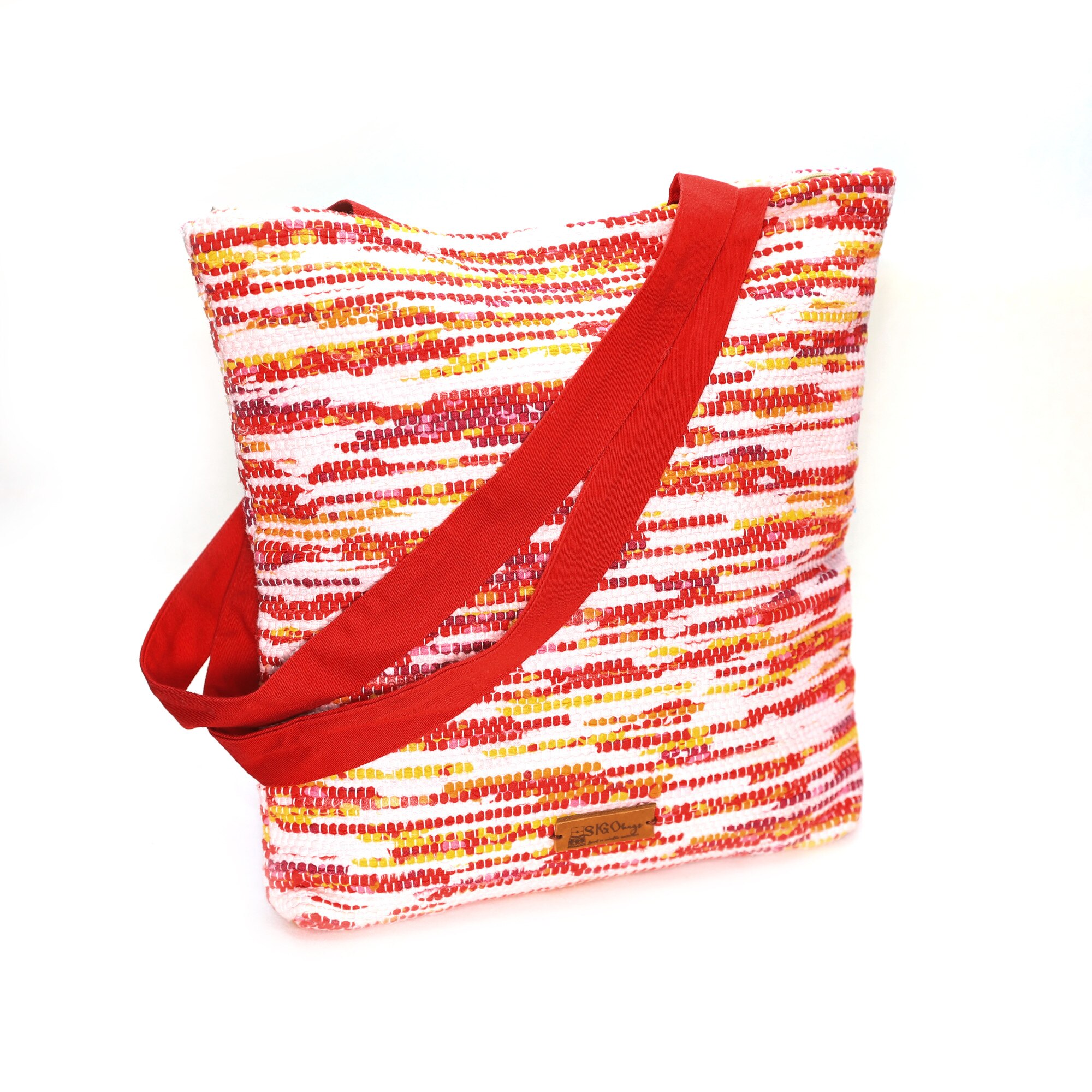 Geanta tesuta manual V11, Rosu/Portocaliu, 34x36x6 cm profunzime