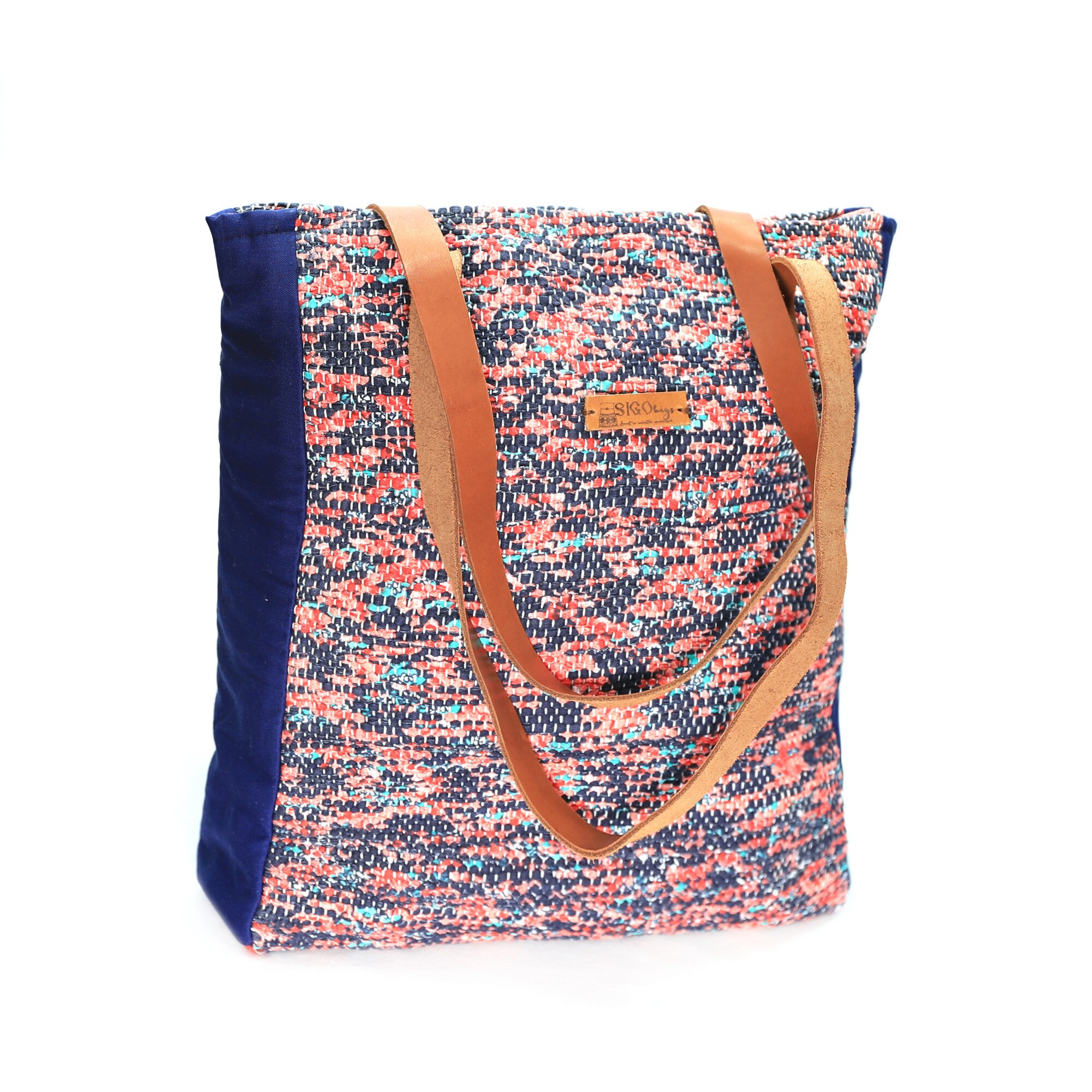 Geanta tesuta manual V3, Rosu/Bleumarin, 30x38x8 cm