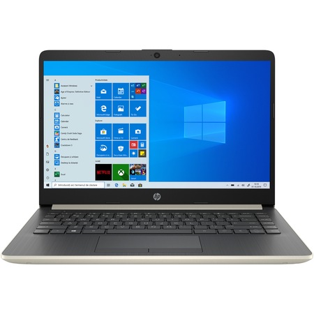 Laptop ultraportabil HP 14-dk0004nq cu procesor AMD Ryzen™ 5 3500U pana la 3.70 GHz, 14", Full HD, 8GB, 1TB HDD + 128GB SSD, AMD Radeon Vega Integrated Graphics, Windows 10 Home, Pale Gold