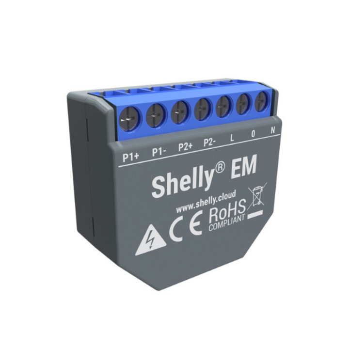 Интелигентно реле Shelly EM, монофазно, измервател на висока мощност