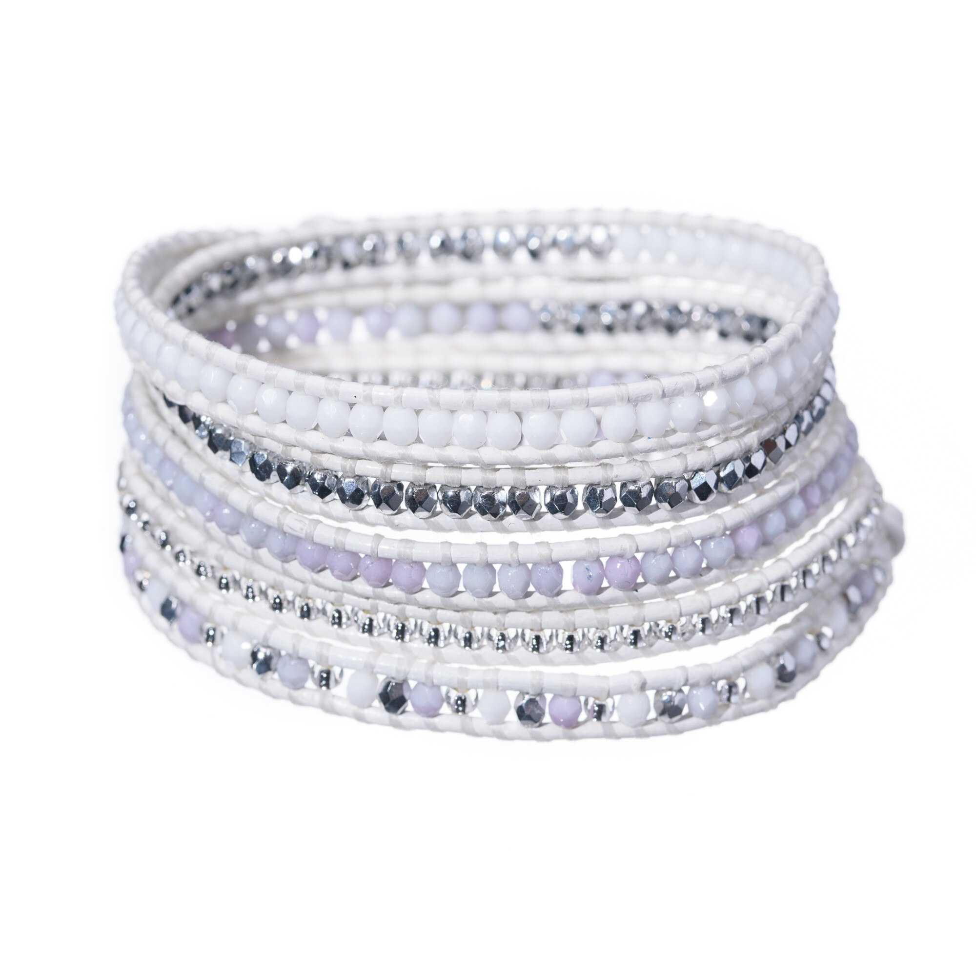 Bratara femei din piele si cristale, Polar White, marimea XL