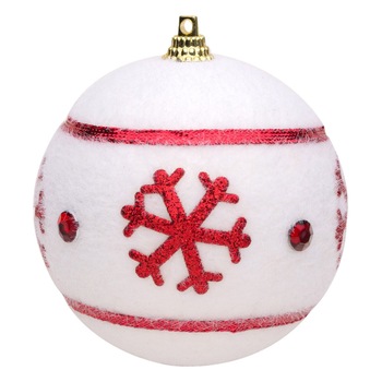 Set 6 globulete, Zola®, pentru bradut, albe cu fulg rosu, 8 cm Set 6 globulete, Zola®, pentru bradut, albe cu fulg rosu, 8 cm