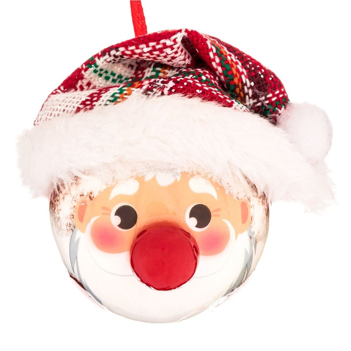 Shopiens® műanyag karácsonyfadísz, Mikulás Földgömb modell Red Hat fülekkel, lábakkal, orrral, 6,5 cm