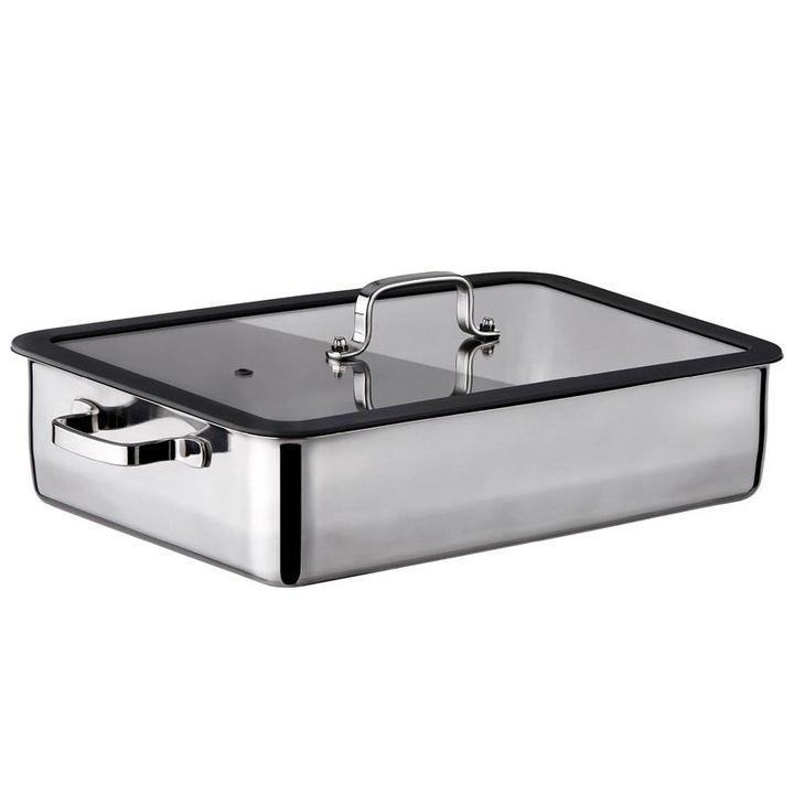 Set tava inox cu manere si capac INOXRIV-PREMIUM 36x25x8cm