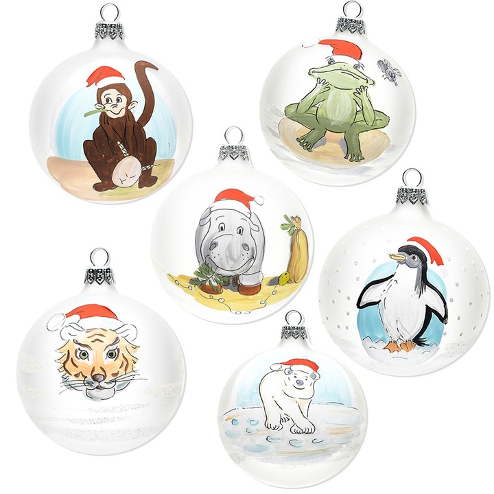 Set 6 globuri de sticla CRUSH, pictate manual, 8 cm, Mat