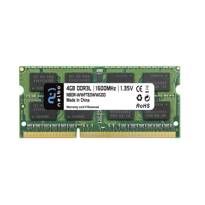 Памет RAM 4 GB sodimm ddr3L, 1600 Mhz, NELBO, лаптоп