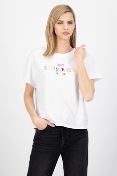 Levi's, Tricou cu decolteu la baza gatului si logo Graphic Varsity, Alb/Galben/Roz Levi's, Tricou cu decolteu la baza gatului si logo Graphic Varsity, Alb/Galben/Roz