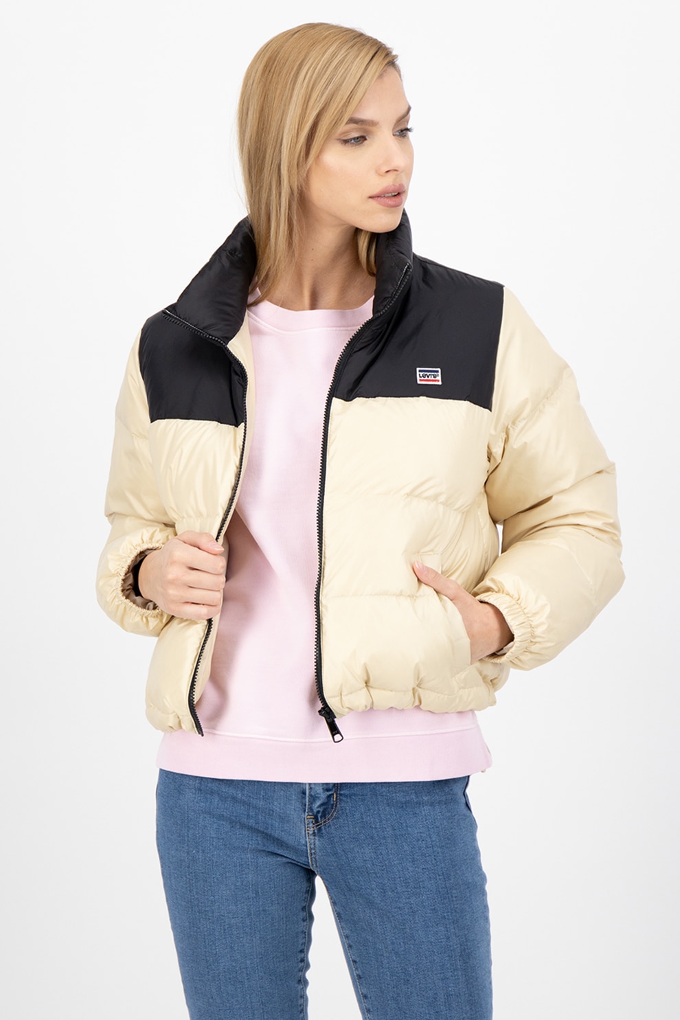 Levi's, Geaca cu umplutura de puf Z, Bej/Negru, XL