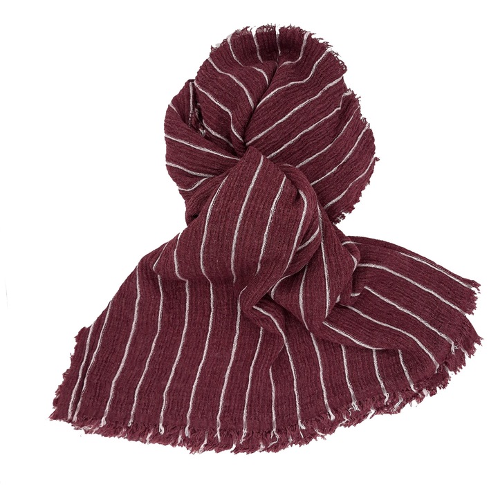Дамски шал бордо на райе размер 95/210 см