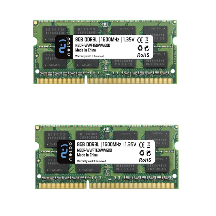 Памет RAM 16 GB , set 2x8 GB , sodimm ddr3L, 1600 Mhz, NELBO оригинал, лаптоп