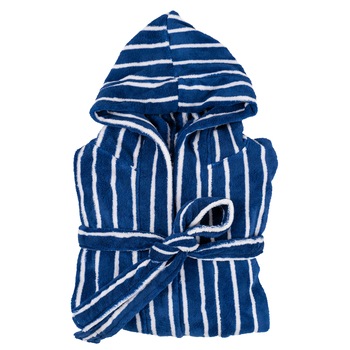 Halat Baie Unisex Edenhome, Material Fleece, Bleumarin cu Dungi Gri, Marime L Halat Baie Unisex Edenhome, Material Fleece, Bleumarin cu Dungi Gri, Marime L