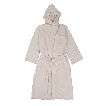 Halat Baie Unisex Edenhome, Material Fleece, Model cu Striatii, Culoare Crem, Marime S Halat Baie Unisex Edenhome, Material Fleece, Model cu Striatii, Culoare Crem, Marime S