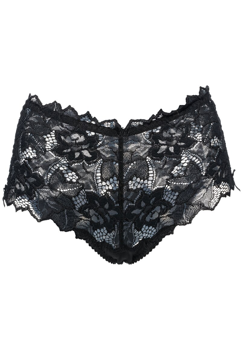 Chiloti model lat in lateral cu talie inalta, de colectie din dantela si microfibra, S Complexe Arum, Negru