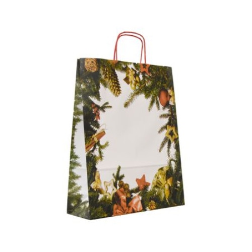 Punga cadou hartie , Sacosa cadou hartie, 25x11x35 cm, model CRACIUN3, set 10 bucati