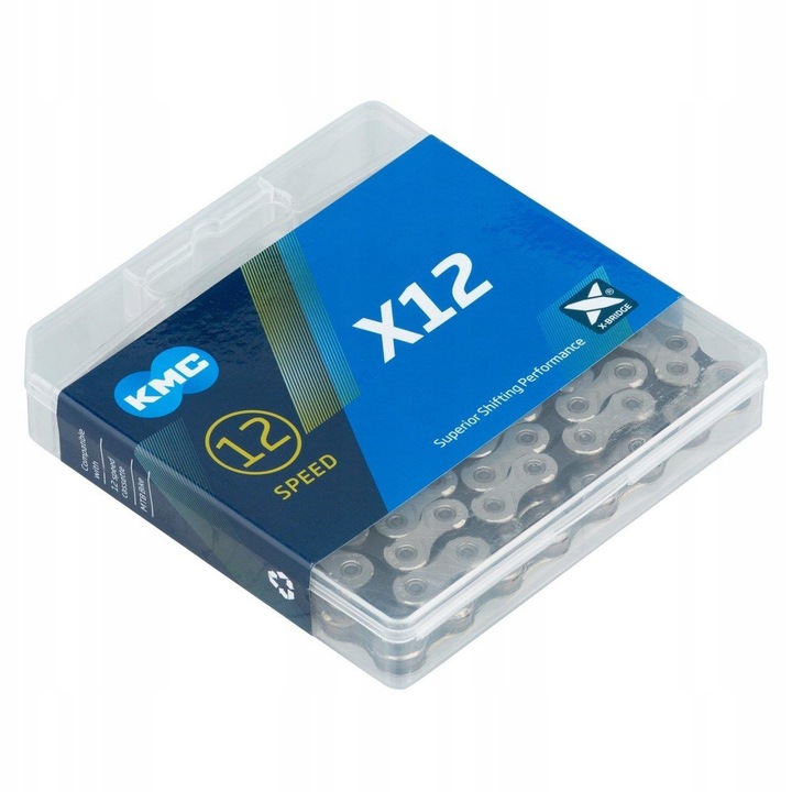 Верига KMC x12, 126 звена, Сребрист/черен