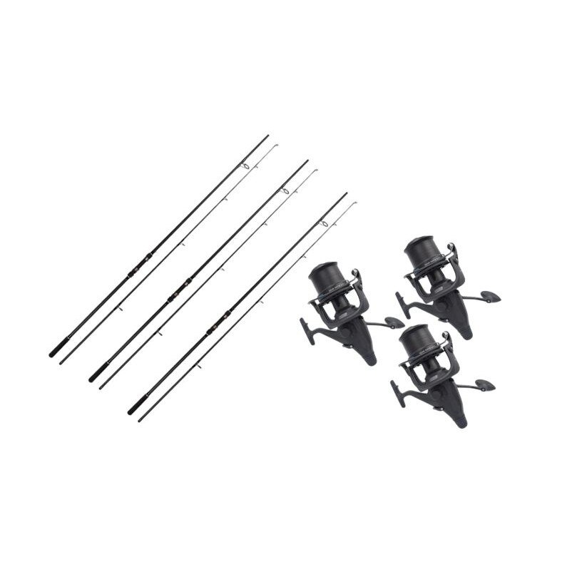 Set 3 Lansete crap Adrena lungime 3.90 metri echipate cu 3 Mulinete ID8000