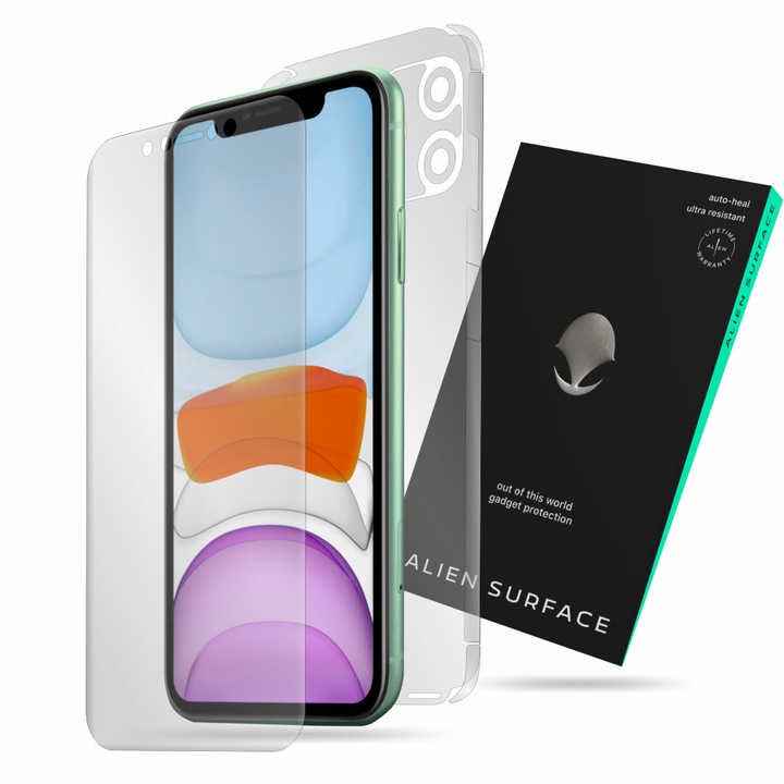 Alien Surface védőfólia, kompatibilis az Apple iPhone 11-el, képernyőborítóval, hátlappal és oldalakkal